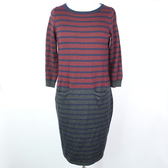 Talbots Dresses & Skirts - Talbots Wool blend Dress Knit Stripes Pockets Red Grey Blue Size 1X A010514